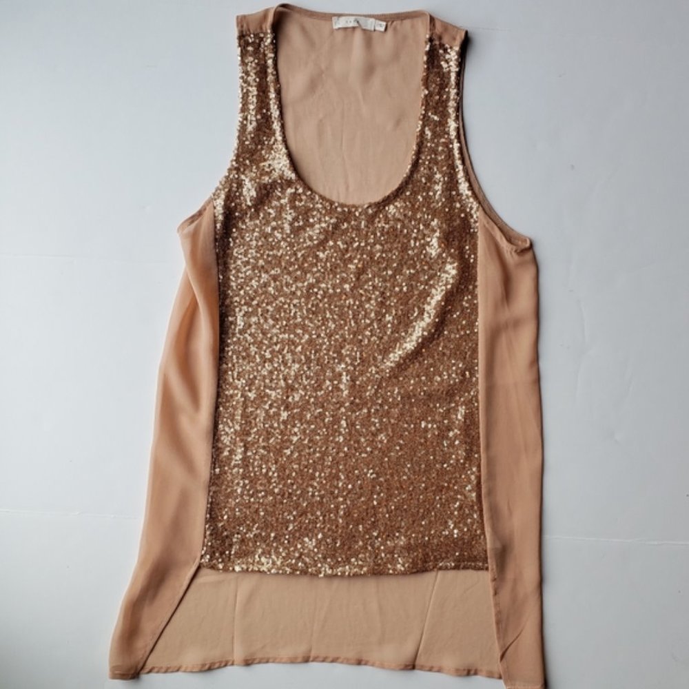Lush Tank Top Women Small Blush Sequin Sheer